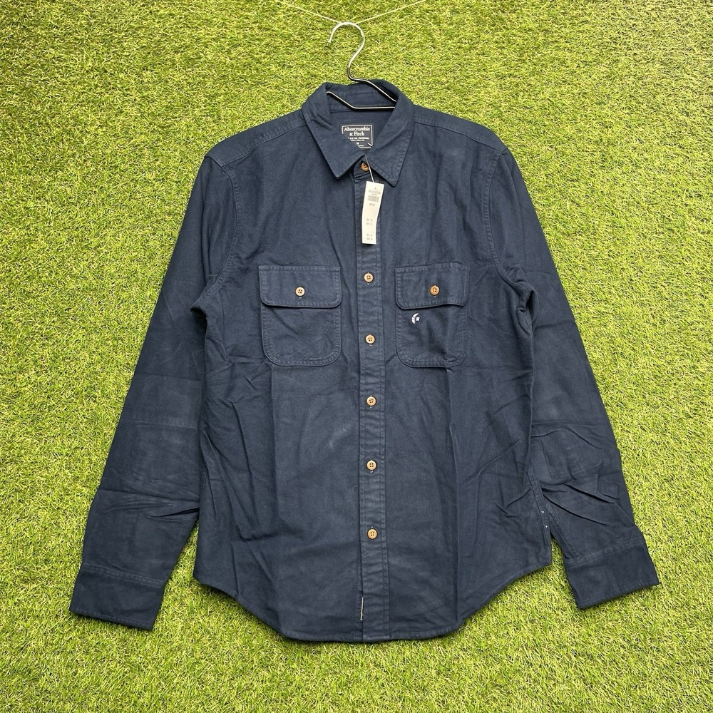 Abercrombie Fitch Button Up Shirt Mens Medium Blue Chamois Long Sleeve Dress NWT